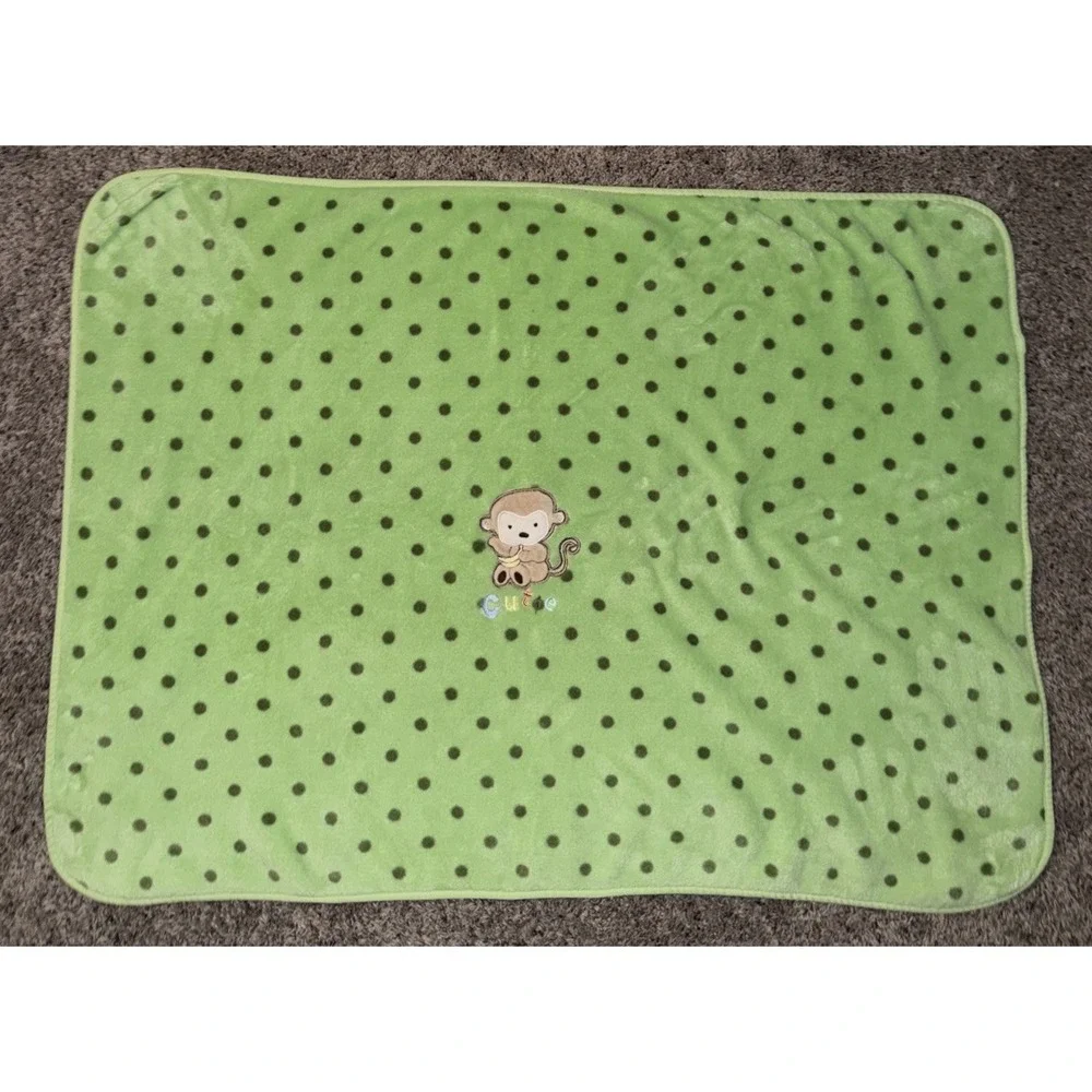 Child‎ Of Mine Green Monkey Cutie Polka Dot Fleece Baby Blanket Soft Carter's